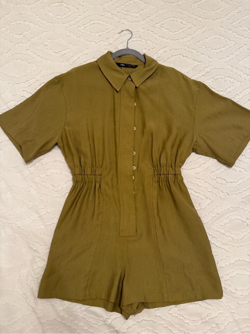 Zara Olive Green Short Sleeve Button Romper